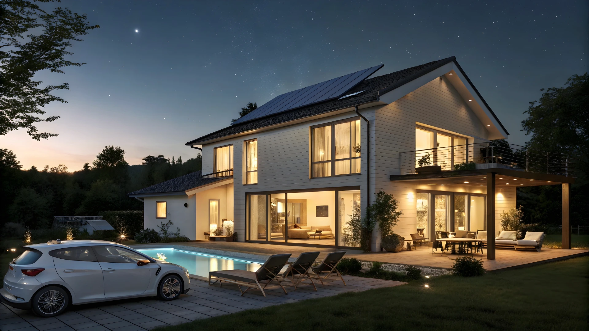 וילה עם בריכה חצר ורכב